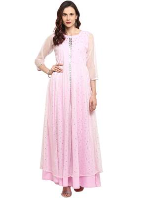 Light pink double layered indo western kurta dress 1