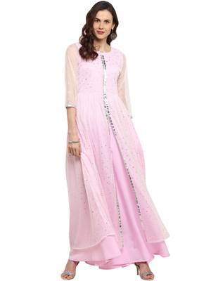 Light pink double layered indo western kurta dress 2