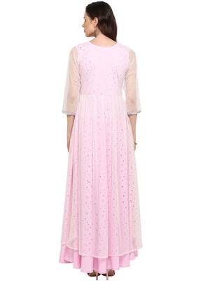 Light pink double layered indo western kurta dress 3