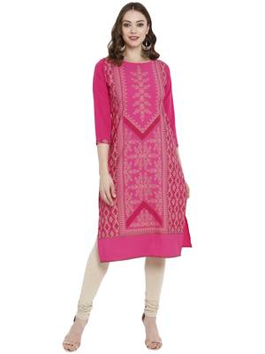 Pink printed straight kurta 1