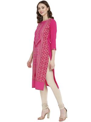 Pink printed straight kurta 4