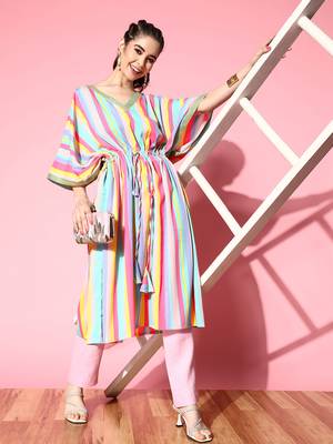 Multi colour candy stripes kaftan kurta 1