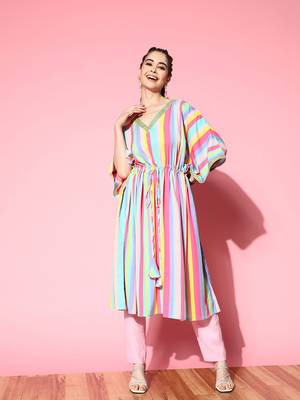 Multi colour candy stripes kaftan kurta 3