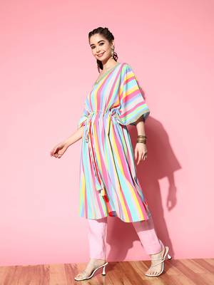Multi colour candy stripes kaftan kurta 4