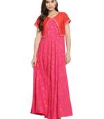 Pink & orange khari print kurta with jacket