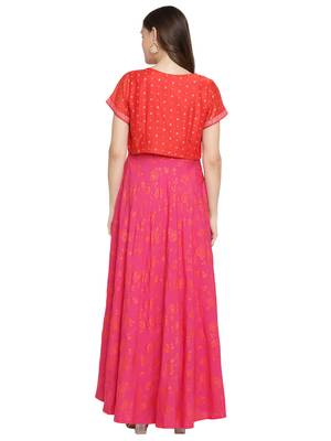 Pink & orange khari print kurta with jacket 2