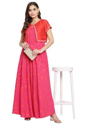 Pink & orange khari print kurta with jacket 5