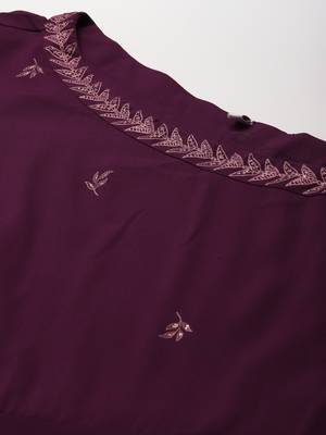 Burgundy & gold-toned printed one shoulder ethnic maxi dress 2