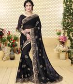 Black Heavy Zari Embroidery Work Georgette Saree