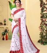 White Zari Embroidery Work Georgette Saree