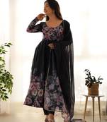 Organza Silk Fabric Fully Flair With Canvas Patta Attached Padded And Zipper Gown, Dupatta And Pent