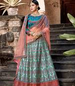 SKY BLUE RESHAM & ZARI EMBROIDERED SATIN DESIGNER BRIDAL WEDDING & PARTY WEAR FESTIVAL SEMI STITCHED LEHENGA