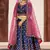 NAVY BLUE THREAD & SWAROVSKI EMBROIDERED SATIN DESIGNER BRIDAL WEDDING & PARTY WEAR FESTIVAL SEMI STITCHED LEHENGA