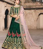 GREEN THREAD & DORI EMBROIDERED TAFFETA DESIGNER BRIDAL WEDDING & PARTY WEAR FESTIVAL SEMI STITCHED LEHENGA