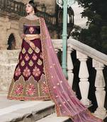 WINE THREAD & DORI EMBROIDERED TAFFETA DESIGNER BRIDAL WEDDING & PARTY WEAR FESTIVAL SEMI STITCHED LEHENGA
