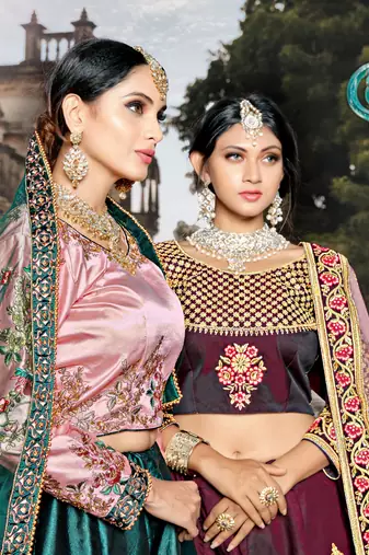 WINE THREAD & DORI EMBROIDERED TAFFETA DESIGNER BRIDAL WEDDING & PARTY WEAR FESTIVAL SEMI STITCHED LEHENGA