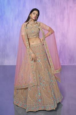 MAUVE HEAVY EMBROIDERED GEORGETTE DESIGNER BRIDAL WEDDING & PARTY WEAR FESTIVAL SEMI STITCHED LEHENGA 1