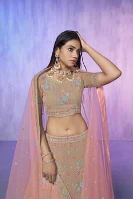 MAUVE HEAVY EMBROIDERED GEORGETTE DESIGNER BRIDAL WEDDING & PARTY WEAR FESTIVAL SEMI STITCHED LEHENGA 2