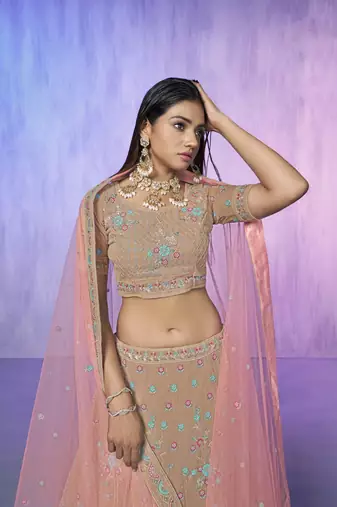 MAUVE HEAVY EMBROIDERED GEORGETTE DESIGNER BRIDAL WEDDING & PARTY WEAR FESTIVAL SEMI STITCHED LEHENGA