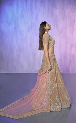 MAUVE HEAVY EMBROIDERED GEORGETTE DESIGNER BRIDAL WEDDING & PARTY WEAR FESTIVAL SEMI STITCHED LEHENGA 3
