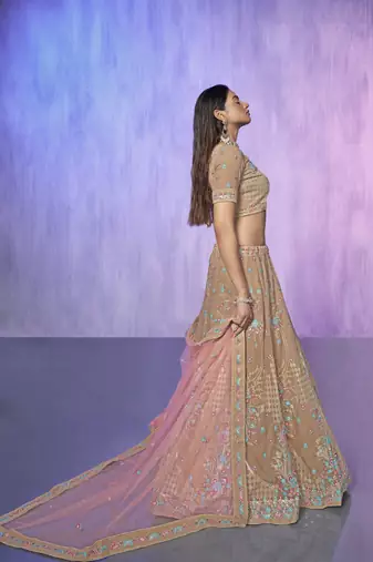MAUVE HEAVY EMBROIDERED GEORGETTE DESIGNER BRIDAL WEDDING & PARTY WEAR FESTIVAL SEMI STITCHED LEHENGA