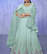 AQUA HEAVY EMBROIDERED GEORGETTE DESIGNER BRIDAL WEDDING & PARTY WEAR FESTIVAL SEMI STITCHED LEHENGA