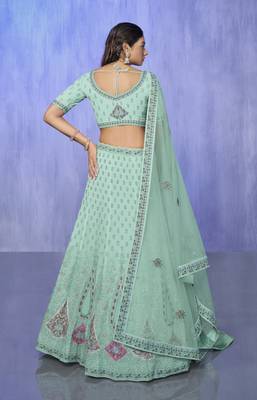 AQUA HEAVY EMBROIDERED GEORGETTE DESIGNER BRIDAL WEDDING & PARTY WEAR FESTIVAL SEMI STITCHED LEHENGA 3