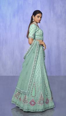 AQUA HEAVY EMBROIDERED GEORGETTE DESIGNER BRIDAL WEDDING & PARTY WEAR FESTIVAL SEMI STITCHED LEHENGA 4