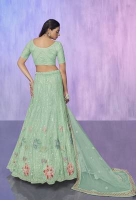 AQUA HEAVY EMBROIDERED NET DESIGNER BRIDAL WEDDING & PARTY WEAR FESTIVAL SEMI STITCHED LEHENGA 3
