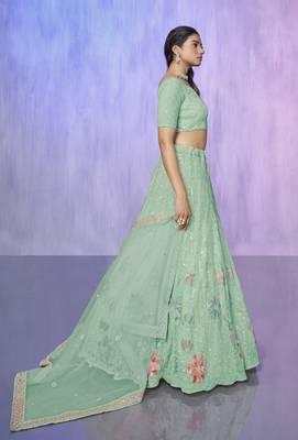 AQUA HEAVY EMBROIDERED NET DESIGNER BRIDAL WEDDING & PARTY WEAR FESTIVAL SEMI STITCHED LEHENGA 4
