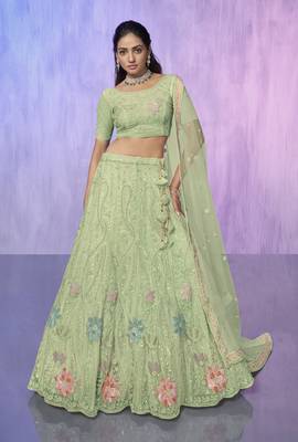 SEA GREEN HEAVY EMBROIDERED NET DESIGNER BRIDAL WEDDING & PARTY WEAR FESTIVAL SEMI STITCHED LEHENGA 1