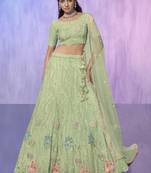 SEA GREEN HEAVY EMBROIDERED NET DESIGNER BRIDAL WEDDING & PARTY WEAR FESTIVAL SEMI STITCHED LEHENGA