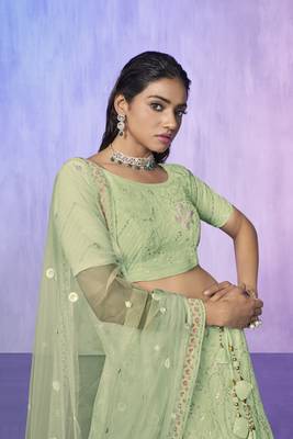 SEA GREEN HEAVY EMBROIDERED NET DESIGNER BRIDAL WEDDING & PARTY WEAR FESTIVAL SEMI STITCHED LEHENGA 2