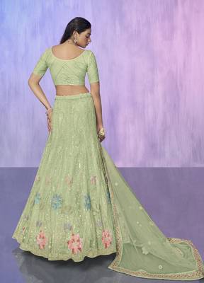 SEA GREEN HEAVY EMBROIDERED NET DESIGNER BRIDAL WEDDING & PARTY WEAR FESTIVAL SEMI STITCHED LEHENGA 3