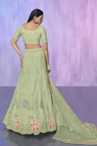 SEA GREEN HEAVY EMBROIDERED NET DESIGNER BRIDAL WEDDING & PARTY WEAR FESTIVAL SEMI STITCHED LEHENGA
