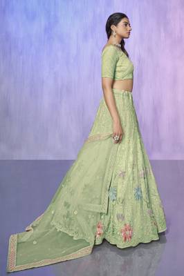 SEA GREEN HEAVY EMBROIDERED NET DESIGNER BRIDAL WEDDING & PARTY WEAR FESTIVAL SEMI STITCHED LEHENGA 4
