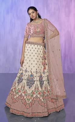 WHITE HEAVY EMBROIDERED GEORGETTE DESIGNER BRIDAL WEDDING & PARTY WEAR FESTIVAL SEMI STITCHED LEHENGA 1