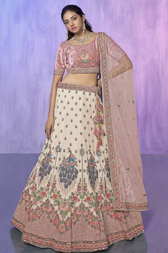 WHITE HEAVY EMBROIDERED GEORGETTE DESIGNER BRIDAL WEDDING & PARTY WEAR FESTIVAL SEMI STITCHED LEHENGA