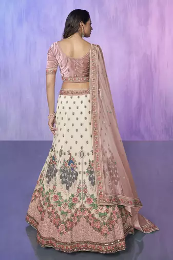WHITE HEAVY EMBROIDERED GEORGETTE DESIGNER BRIDAL WEDDING & PARTY WEAR FESTIVAL SEMI STITCHED LEHENGA
