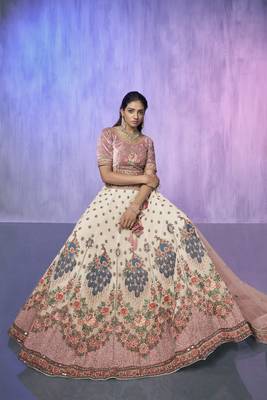 WHITE HEAVY EMBROIDERED GEORGETTE DESIGNER BRIDAL WEDDING & PARTY WEAR FESTIVAL SEMI STITCHED LEHENGA 4