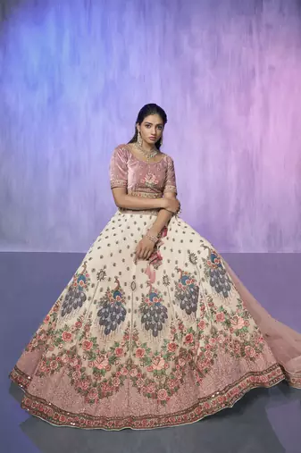 WHITE HEAVY EMBROIDERED GEORGETTE DESIGNER BRIDAL WEDDING & PARTY WEAR FESTIVAL SEMI STITCHED LEHENGA