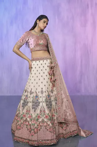 WHITE HEAVY EMBROIDERED GEORGETTE DESIGNER BRIDAL WEDDING & PARTY WEAR FESTIVAL SEMI STITCHED LEHENGA
