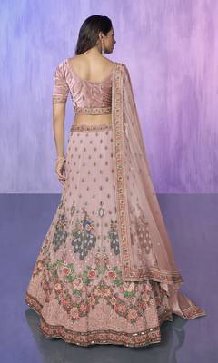 PEACH HEAVY EMBROIDERED GEORGETTE DESIGNER BRIDAL WEDDING & PARTY WEAR FESTIVAL SEMI STITCHED LEHENGA 3