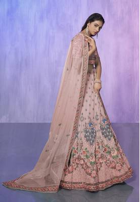 PEACH HEAVY EMBROIDERED GEORGETTE DESIGNER BRIDAL WEDDING & PARTY WEAR FESTIVAL SEMI STITCHED LEHENGA 5
