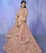 PEACH HEAVY EMBROIDERED NET DESIGNER BRIDAL WEDDING & PARTY WEAR FESTIVAL SEMI STITCHED LEHENGA