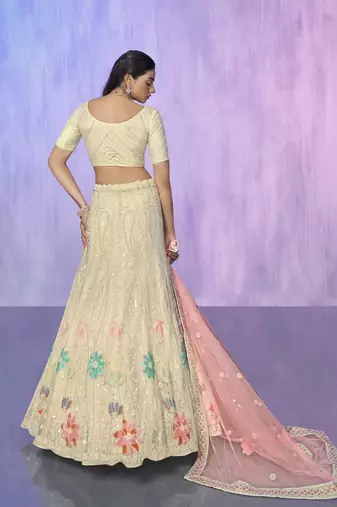 OFF WHITE HEAVY EMBROIDERED NET DESIGNER BRIDAL WEDDING & PARTY WEAR FESTIVAL SEMI STITCHED LEHENGA