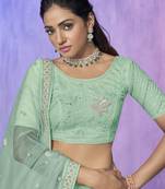 AQUA HEAVY EMBROIDERED NET DESIGNER BRIDAL WEDDING & PARTY WEAR FESTIVAL SEMI STITCHED LEHENGA
