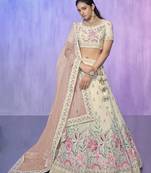 WHITE HEAVY EMBROIDERED GEORGETTE DESIGNER BRIDAL WEDDING & PARTY WEAR FESTIVAL SEMI STITCHED LEHENGA