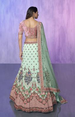 AQUA HEAVY EMBROIDERED GEORGETTE DESIGNER BRIDAL WEDDING & PARTY WEAR FESTIVAL SEMI STITCHED LEHENGA 4