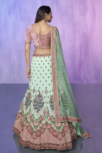 AQUA HEAVY EMBROIDERED GEORGETTE DESIGNER BRIDAL WEDDING & PARTY WEAR FESTIVAL SEMI STITCHED LEHENGA